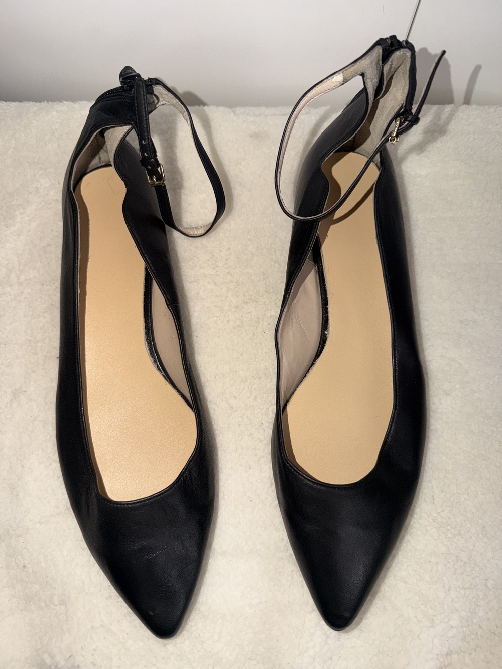 Cole Haan Black Pointed-Ankle Strap Flats